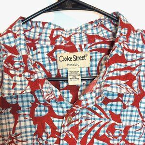 Cooke Street Honolulu Red and Blue Cotton Men's Button Down Shirt